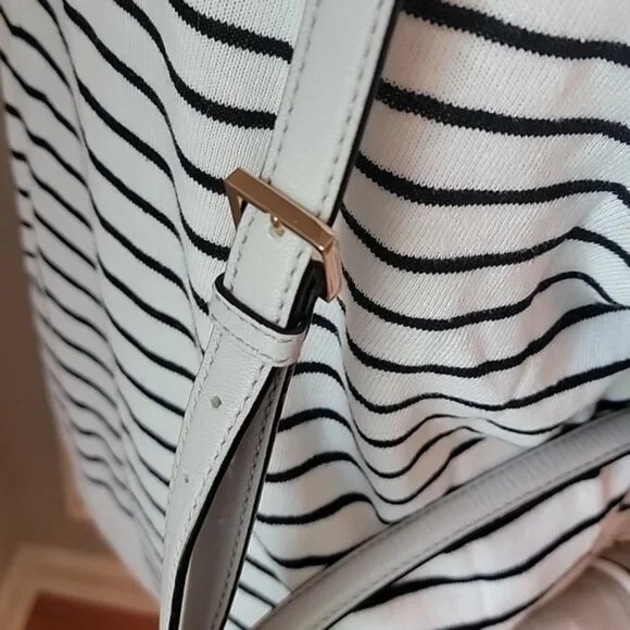 KATE‎ SPADE Light Gray White Leather Top Handle Saddle Convertible Preppy Bag - Picture 5 of 12